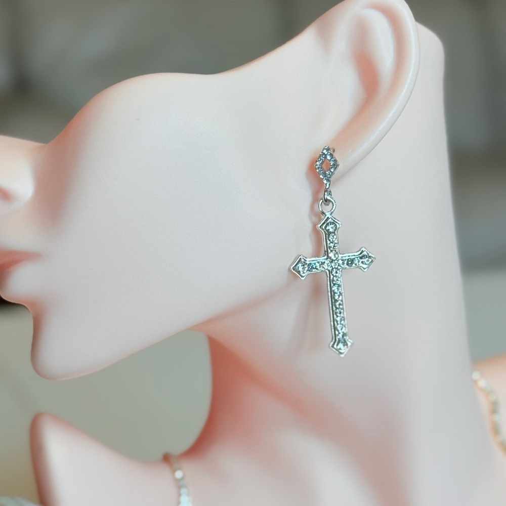 Trendy Silver Cross Earrings